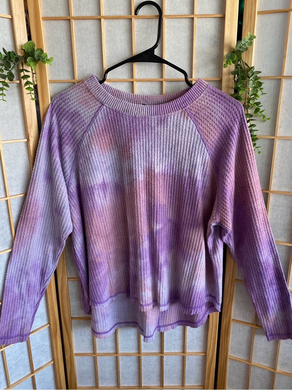 wild fable Purple Tie-Dye Waffle Knit Long Sleeve Top